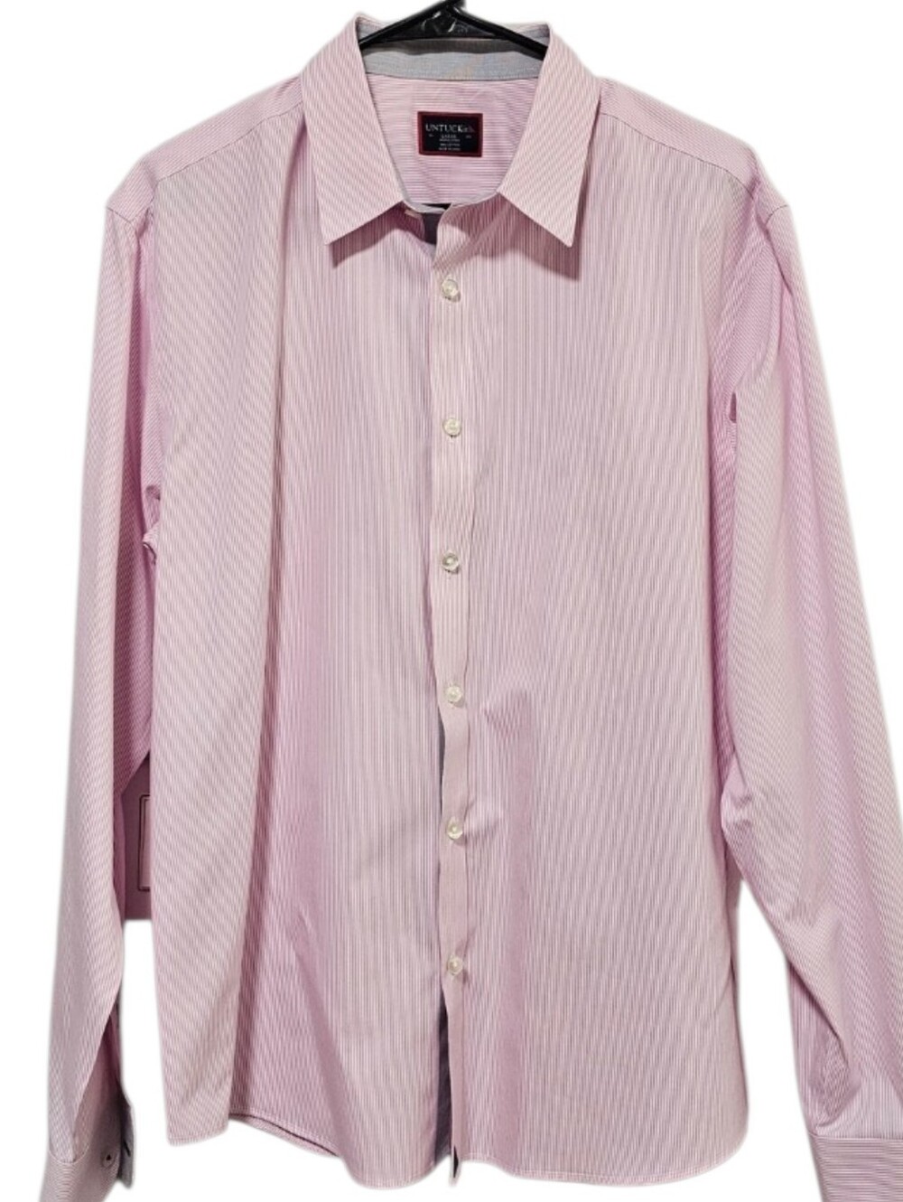 UNTUCKit Wrinkle Free Men's Pink Pinstriped Long Sleeve Button Down Size L